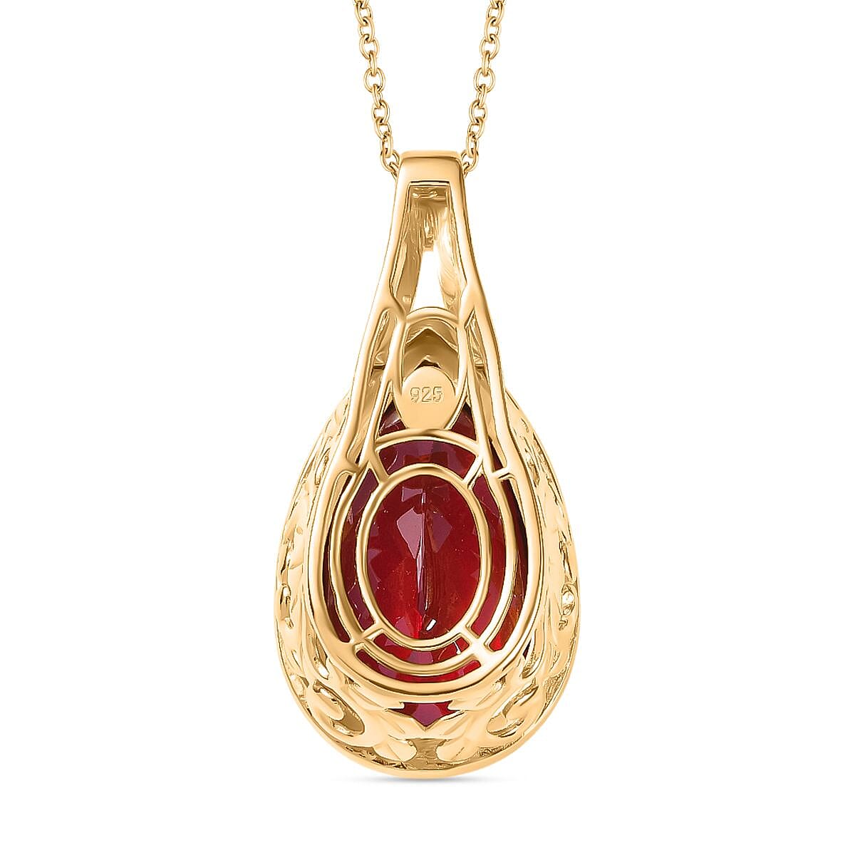 Lab Created Padparadscha Sapphire 21.00 ctw Pendant Necklace in 18K Vermeil YG Over Sterling Silver 20 Inches