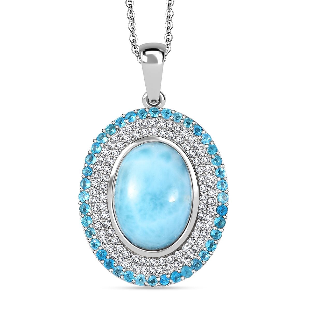 Premium Larimar and Multi Gemstone 8.50 ctw Aqua Majesty Pendant Necklace 20 Inches in Rhodium Over Sterling Silver image number 0