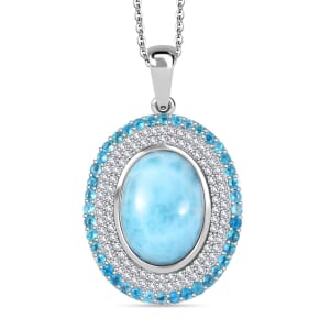 Premium Larimar and Multi Gemstone 8.50 ctw Aqua Majesty Pendant Necklace 20 Inches in Rhodium Over Sterling Silver