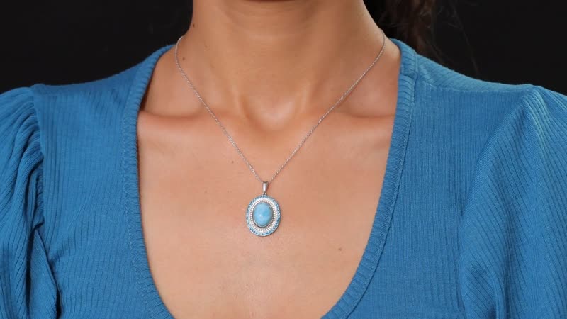 Premium Larimar and Multi Gemstone 8.50 ctw Aqua Majesty Pendant Necklace 20 Inches in Rhodium Over Sterling Silver