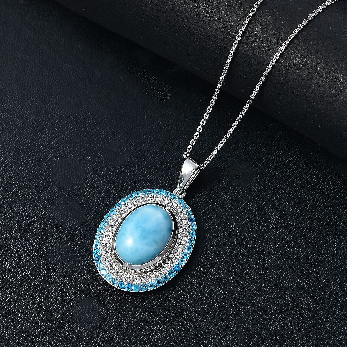 Premium Larimar and Multi Gemstone 8.50 ctw Aqua Majesty Pendant Necklace 20 Inches in Rhodium Over Sterling Silver image number 1
