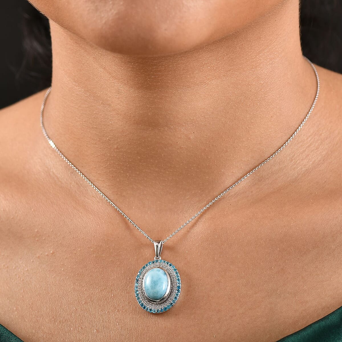 Premium Larimar and Multi Gemstone 8.50 ctw Aqua Majesty Pendant Necklace 20 Inches in Rhodium Over Sterling Silver image number 2