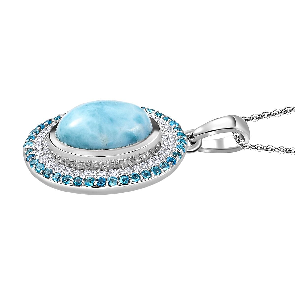 Premium Larimar and Multi Gemstone 8.50 ctw Aqua Majesty Pendant Necklace 20 Inches in Rhodium Over Sterling Silver image number 3