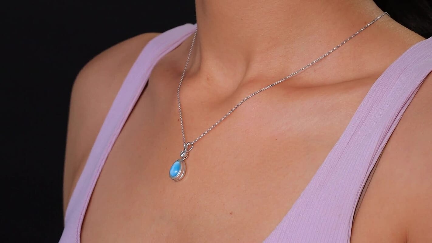 Premium Larimar and Sky Blue Topaz 2.50 ctw Ocean Tear Pendant Necklace in Rhodium Over Sterling Silver 20 Inches