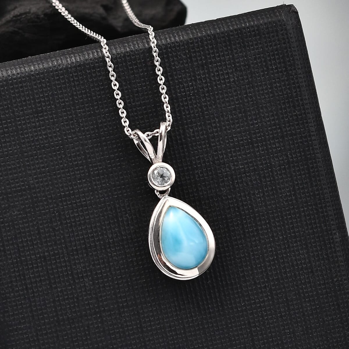 Premium Larimar and Sky Blue Topaz 2.50 ctw Ocean Tear Pendant Necklace in Rhodium Over Sterling Silver 20 Inches image number 1