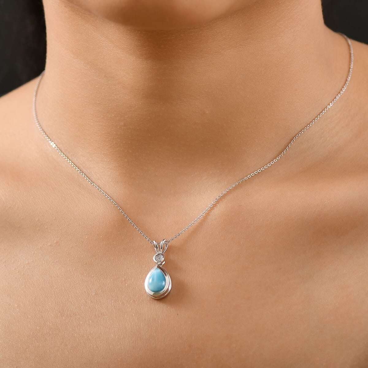 Premium Larimar and Sky Blue Topaz 2.50 ctw Ocean Tear Pendant Necklace in Rhodium Over Sterling Silver 20 Inches image number 2