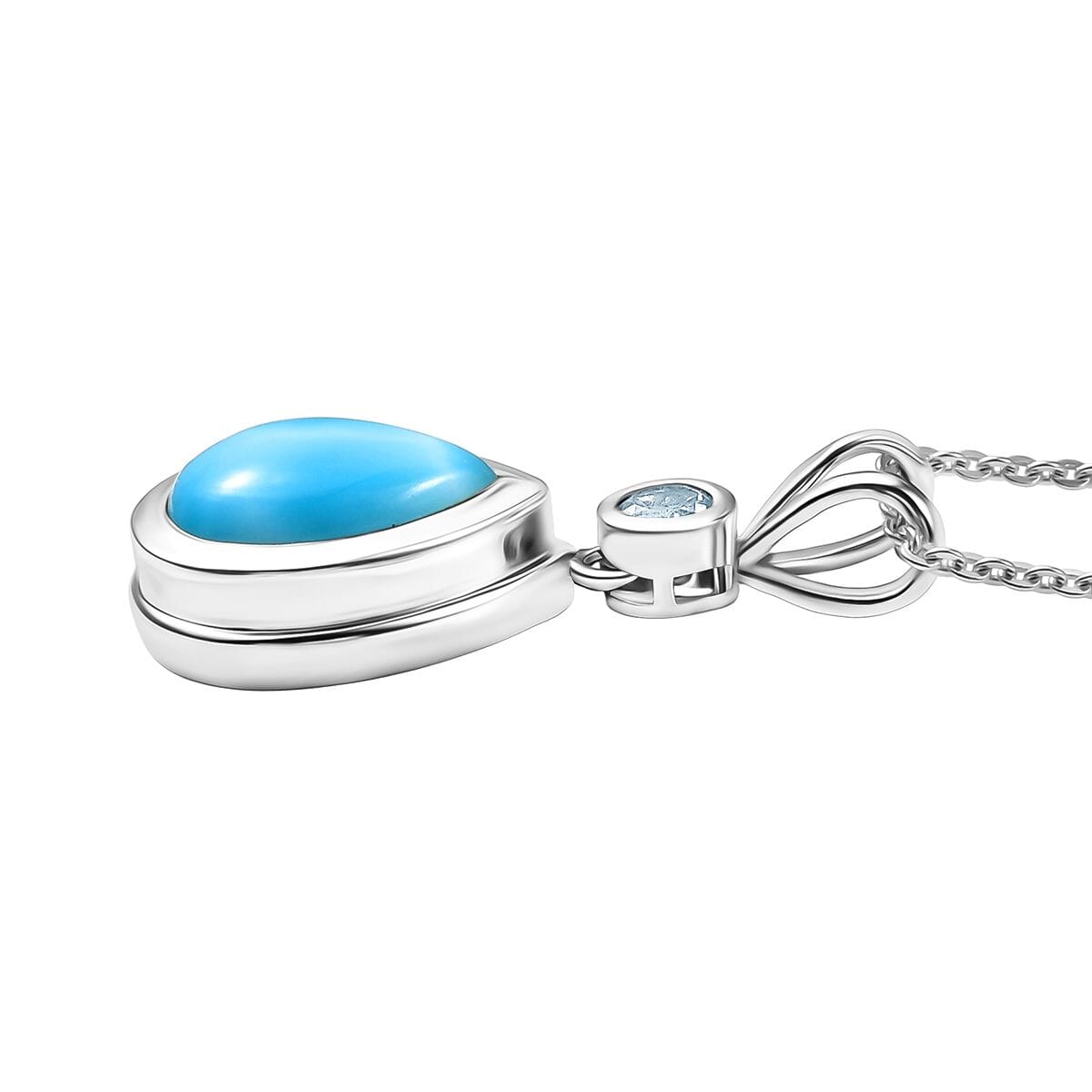 Premium Larimar and Sky Blue Topaz 2.50 ctw Ocean Tear Pendant Necklace in Rhodium Over Sterling Silver 20 Inches image number 3