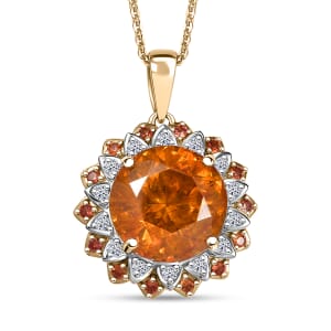 AAA Picos Altos Sphalerite, Padparadscha Sapphire and G-H SI Luxuriant Lab Grown Diamond 7.38 ctw Pendant Necklace in 10K Yellow Gold 20 Inches