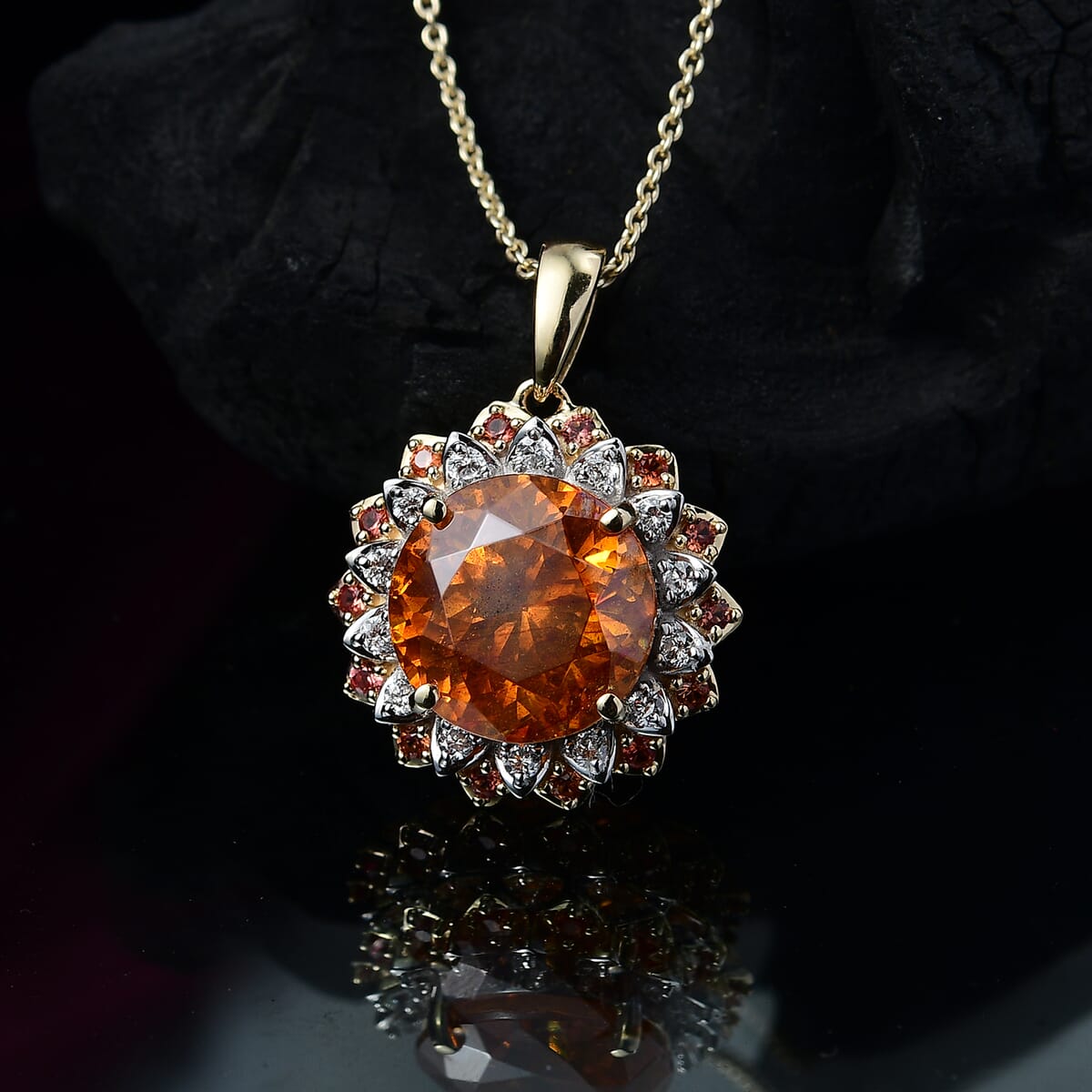 AAA Picos Altos Sphalerite, Padparadscha Sapphire and G-H SI Luxuriant Lab Grown Diamond 7.38 ctw Pendant Necklace in 10K Yellow Gold 20 Inches image number 1