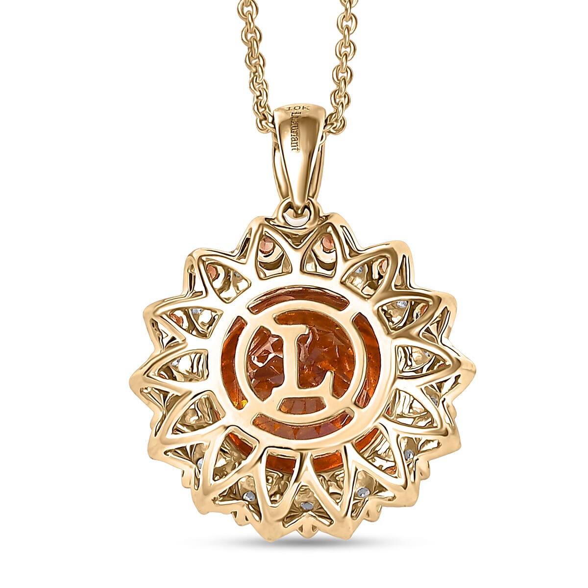 AAA Picos Altos Sphalerite, Padparadscha Sapphire and G-H SI Luxuriant Lab Grown Diamond 7.38 ctw Pendant Necklace in 10K Yellow Gold 20 Inches
