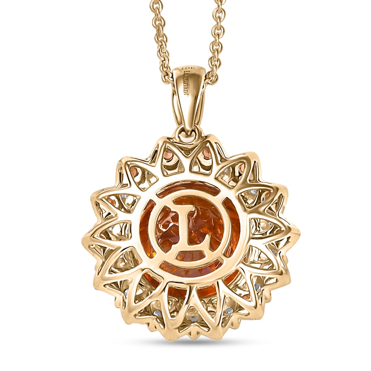AAA Picos Altos Sphalerite, Padparadscha Sapphire and G-H SI Luxuriant Lab Grown Diamond 7.38 ctw Pendant Necklace in 10K Yellow Gold 20 Inches image number 4