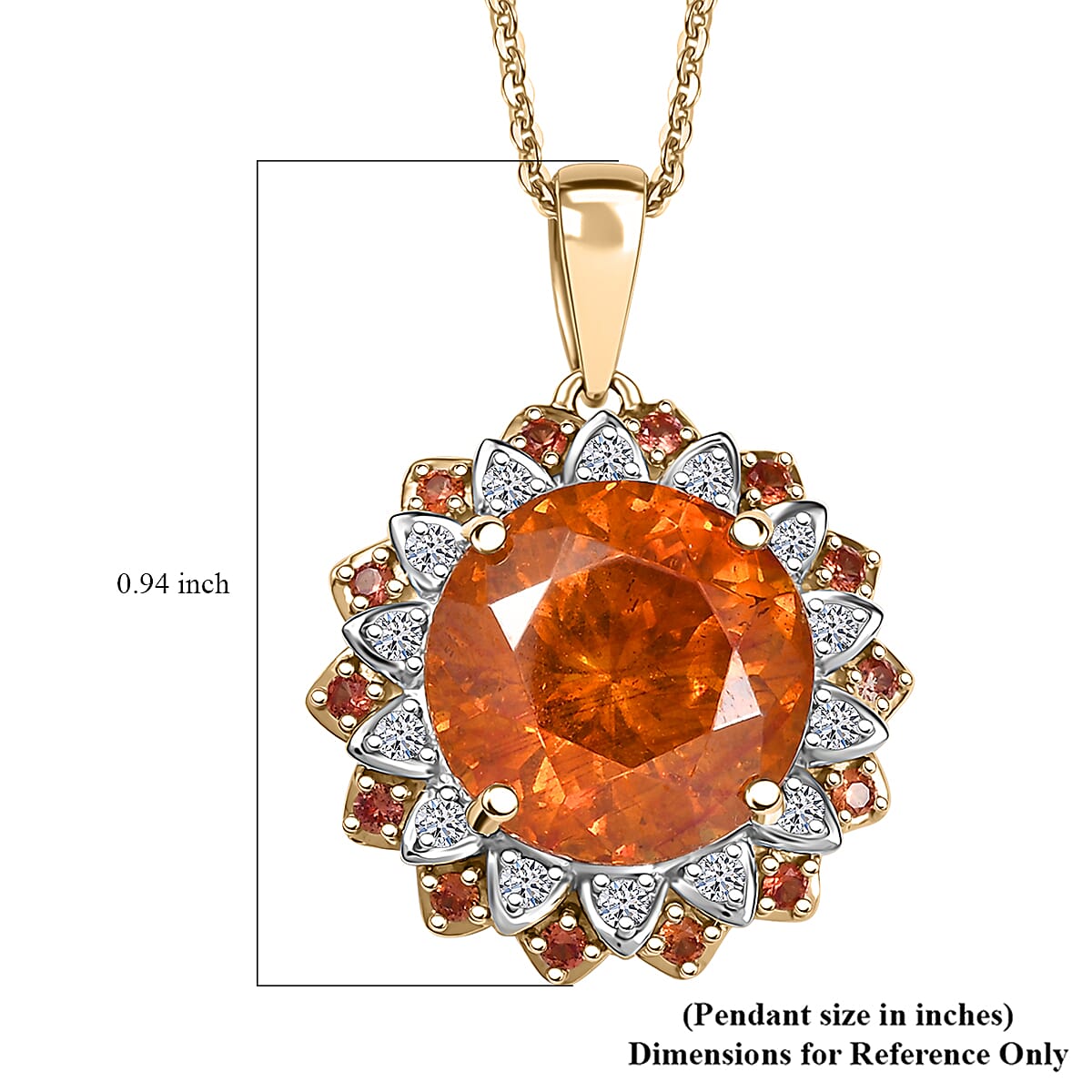 AAA Picos Altos Sphalerite, Padparadscha Sapphire and G-H SI Luxuriant Lab Grown Diamond 7.38 ctw Pendant Necklace in 10K Yellow Gold 20 Inches