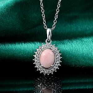 Oregon Peach Opal and White Zircon 1.90 ctw Sunburst Pendant Necklace in Platinum Over Sterling Silver 20 Inches