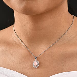Oregon Peach Opal and White Zircon 1.90 ctw Sunburst Pendant Necklace in Platinum Over Sterling Silver 20 Inches