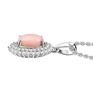 Oregon Peach Opal and White Zircon 1.90 ctw Sunburst Pendant Necklace in Platinum Over Sterling Silver 20 Inches