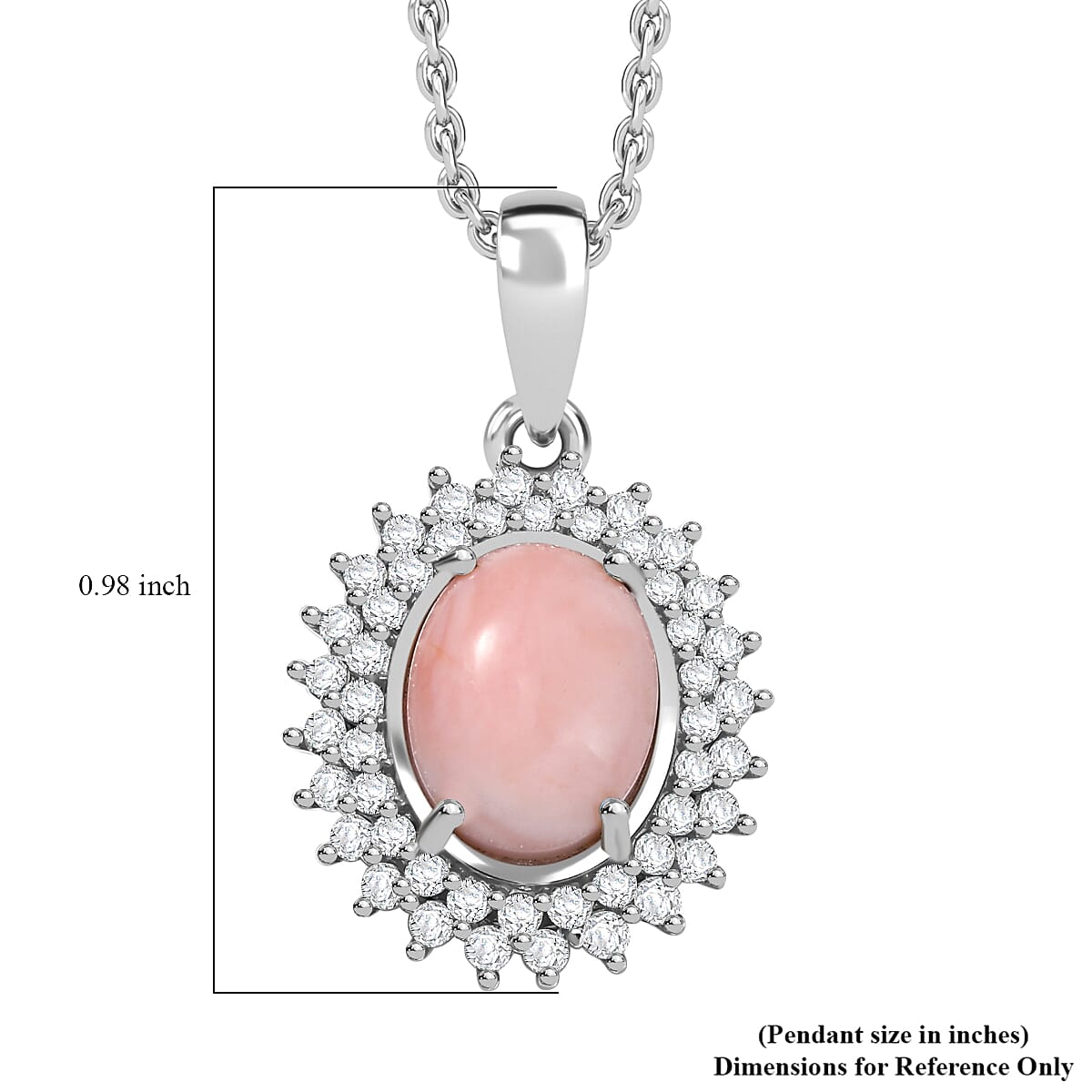 D'Joy Oregon Peach Opal and White Zircon 1.90 ctw Sunburst Pendant in Platinum Over Sterling Silver with Stainless Steel Necklace (20 Inches)