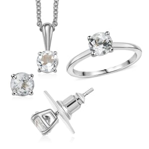 Golconda Topaz 3.30 ctw Minimalist Earrings, Ring (Size 5.0) and Pendant in Platinum Over Sterling Silver with Stainless Steel Necklace 20 Inches