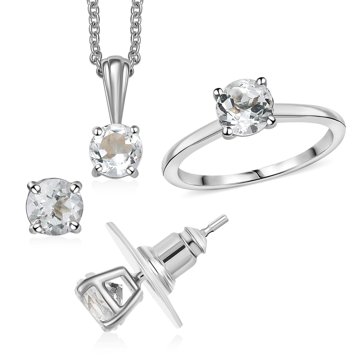 Golconda White Topaz Earrings, Ring (Size 7.0) and Pendant in Platinum Over Sterling Silver with Stainless Steel Necklace (20 Inches) 3.30 ctw image number 0