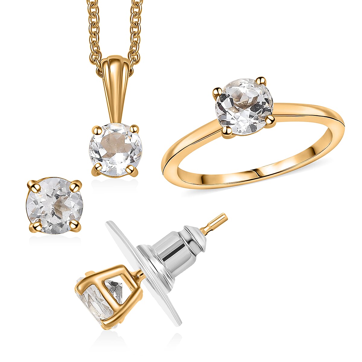 Golconda Topaz 3.30 ctw Minimalist Earrings, Ring (Size 10.0) and Pendant in 18K Vermeil YG Over Sterling Silver with ION Plated YG Stainless Steel Necklace 20 Inches image number 0