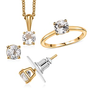 Golconda Topaz 3.30 ctw Minimalist Earrings, Ring (Size 10.0) and Pendant in 18K Vermeil YG Over Sterling Silver with ION Plated YG Stainless Steel Necklace 20 Inches