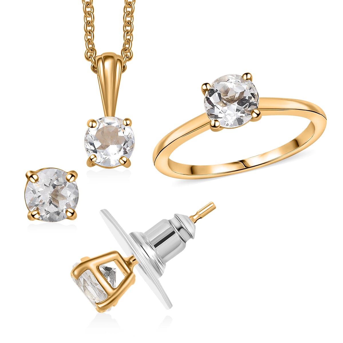 Golconda Topaz 3.30 ctw Minimalist Earrings, Ring (Size 6.0) and Pendant in 18K Vermeil YG Over Sterling Silver with ION Plated YG Stainless Steel Necklace 20 Inches image number 0