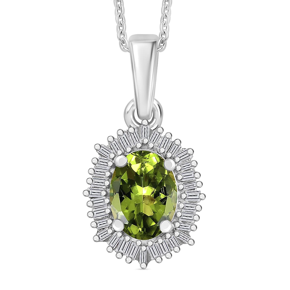 Natural Calabar Green Tourmaline and Diamond 1.19 ctw Pendant Necklace in Rhodium Over Sterling Silver 20 Inches image number 0