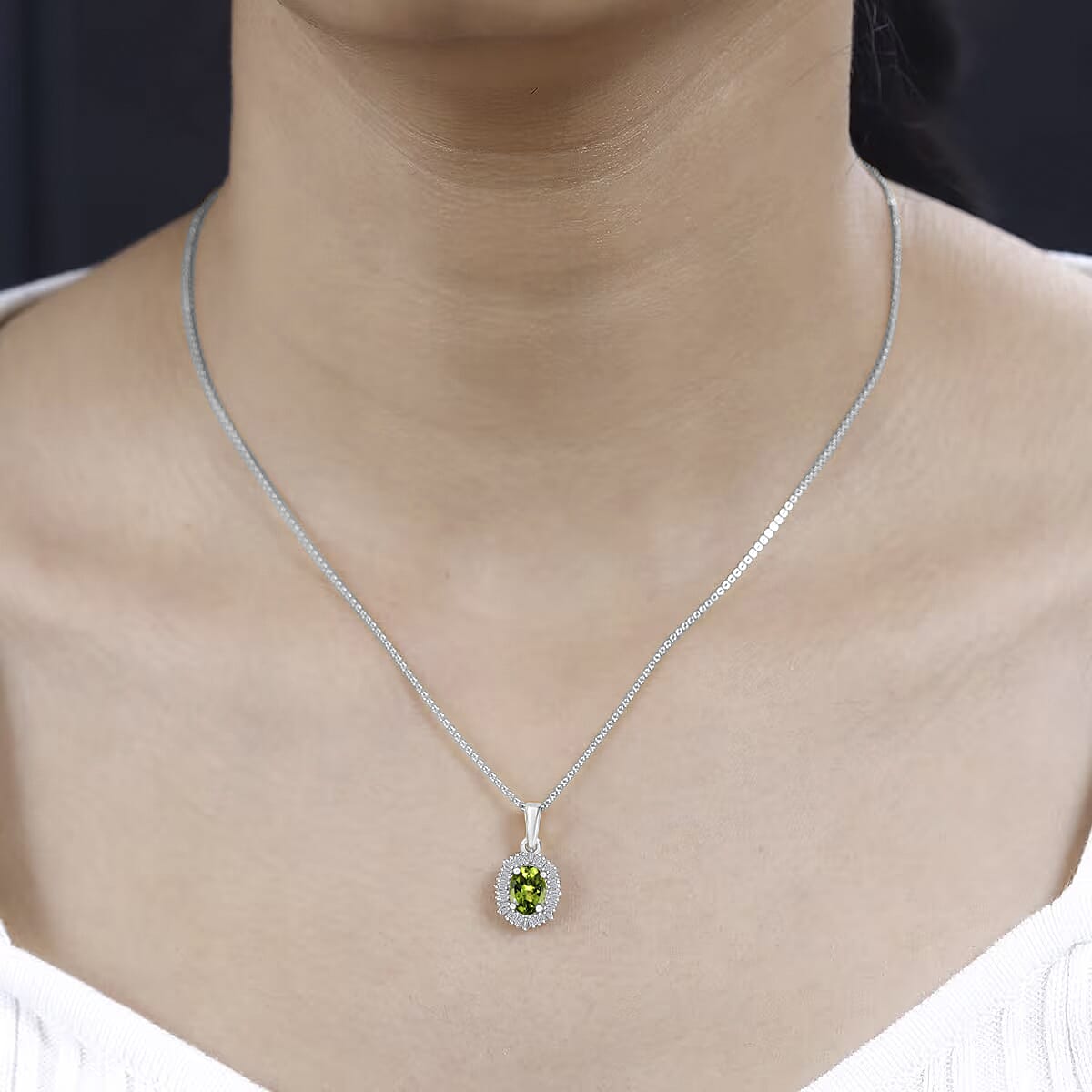 Natural Calabar Green Tourmaline and Diamond 1.19 ctw Pendant Necklace in Rhodium Over Sterling Silver 20 Inches image number 1