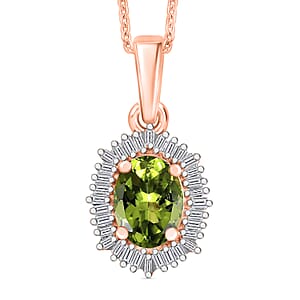 Natural Calabar Green Tourmaline and Diamond 1.19 ctw Pendant Necklace in 18K Vermeil Rose Gold Over Sterling Silver 20 Inches (Del. in 10-12 Days)