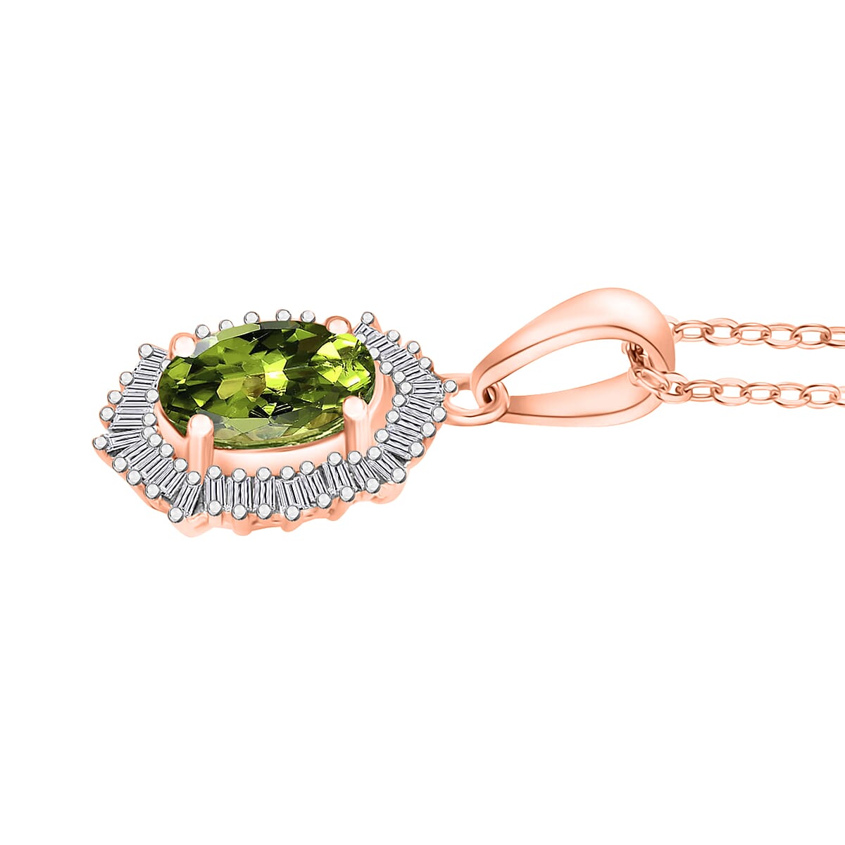 Natural Calabar Green Tourmaline and Diamond 1.19 ctw Pendant Necklace in 18K Vermeil Rose Gold Over Sterling Silver 20 Inches (Del. in 10-12 Days) image number 2