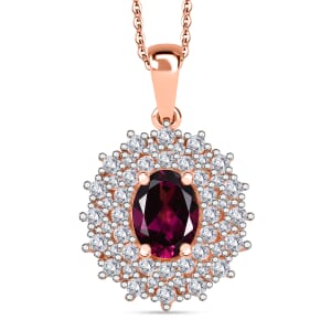 AAA Radiant Ember Garnet and Moissanite 2.20 ctw Royal Bloom Pendant Necklace in 18K Vermeil Rose Gold Over Sterling Silver 20 Inches