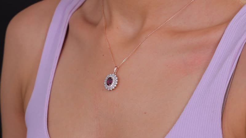 AAA Radiant Ember Garnet and Moissanite 2.20 ctw Royal Bloom Pendant Necklace in 18K Vermeil Rose Gold Over Sterling Silver 20 Inches