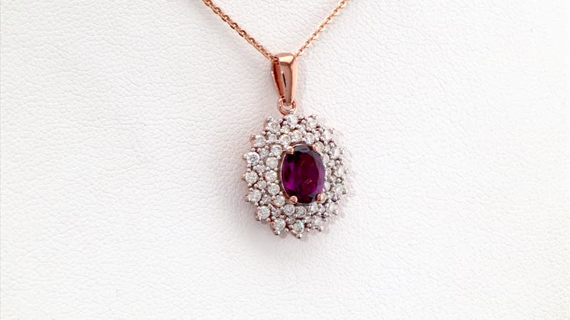AAA Radiant Ember Garnet and Moissanite 2.20 ctw Royal Bloom Pendant Necklace in 18K Vermeil Rose Gold Over Sterling Silver 20 Inches