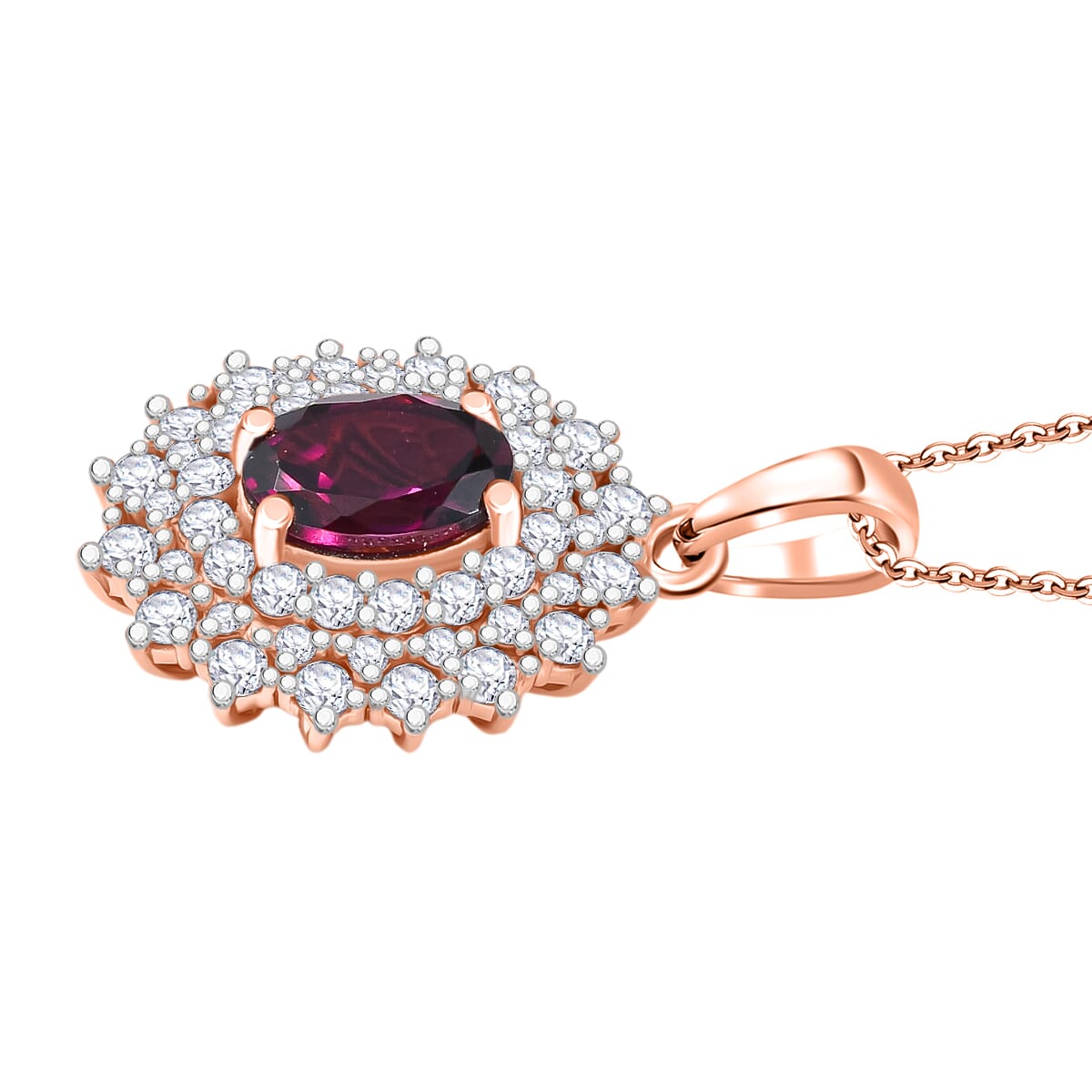 AAA Radiant Ember Garnet and Moissanite 2.20 ctw Royal Bloom Pendant Necklace in 18K Vermeil Rose Gold Over Sterling Silver 20 Inches image number 3