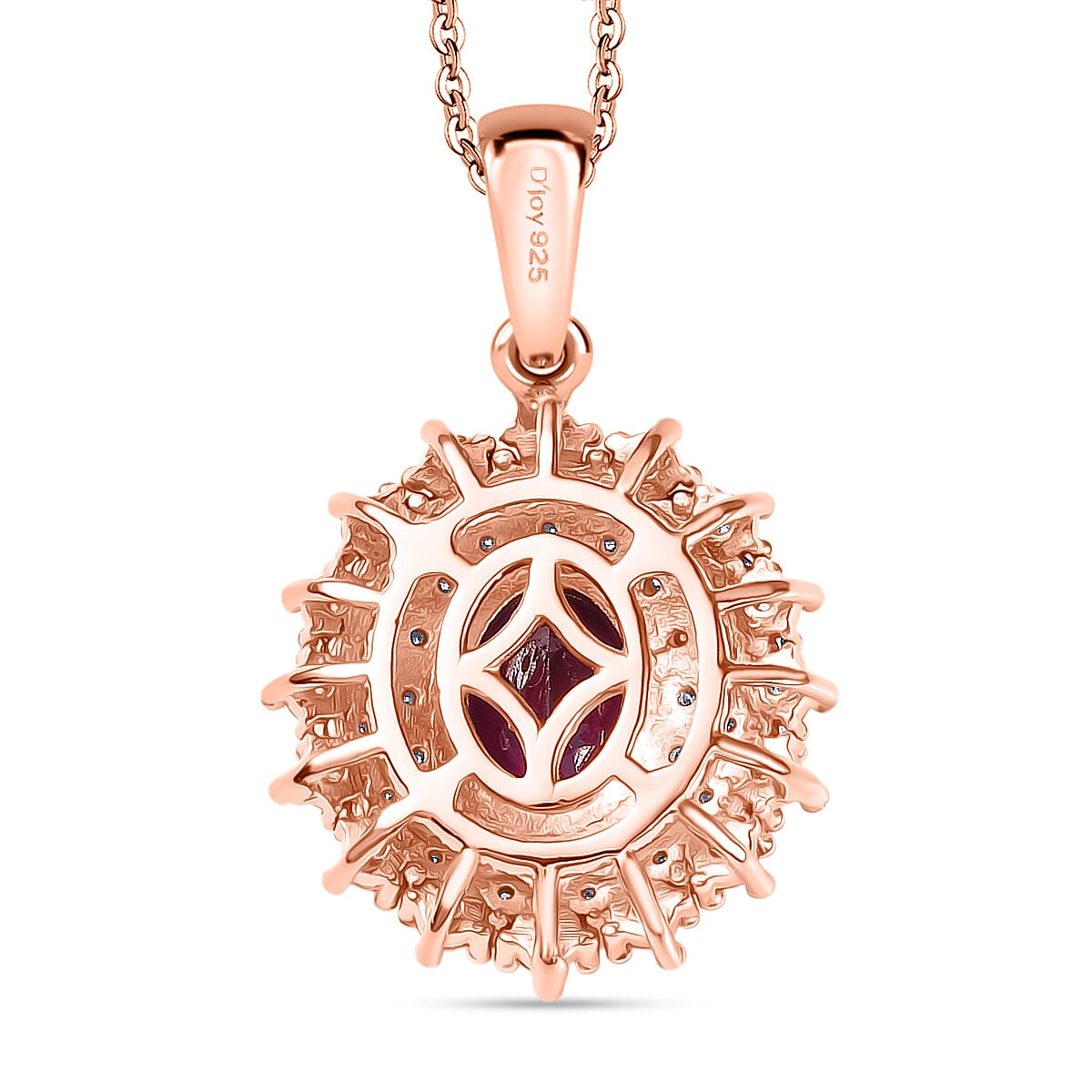 AAA Radiant Ember Garnet and Moissanite 2.20 ctw Royal Bloom Pendant Necklace in 18K Vermeil Rose Gold Over Sterling Silver 20 Inches