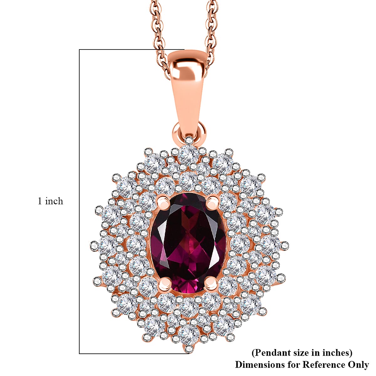 AAA Radiant Ember Garnet and Moissanite 2.20 ctw Royal Bloom Pendant Necklace in 18K Vermeil Rose Gold Over Sterling Silver 20 Inches