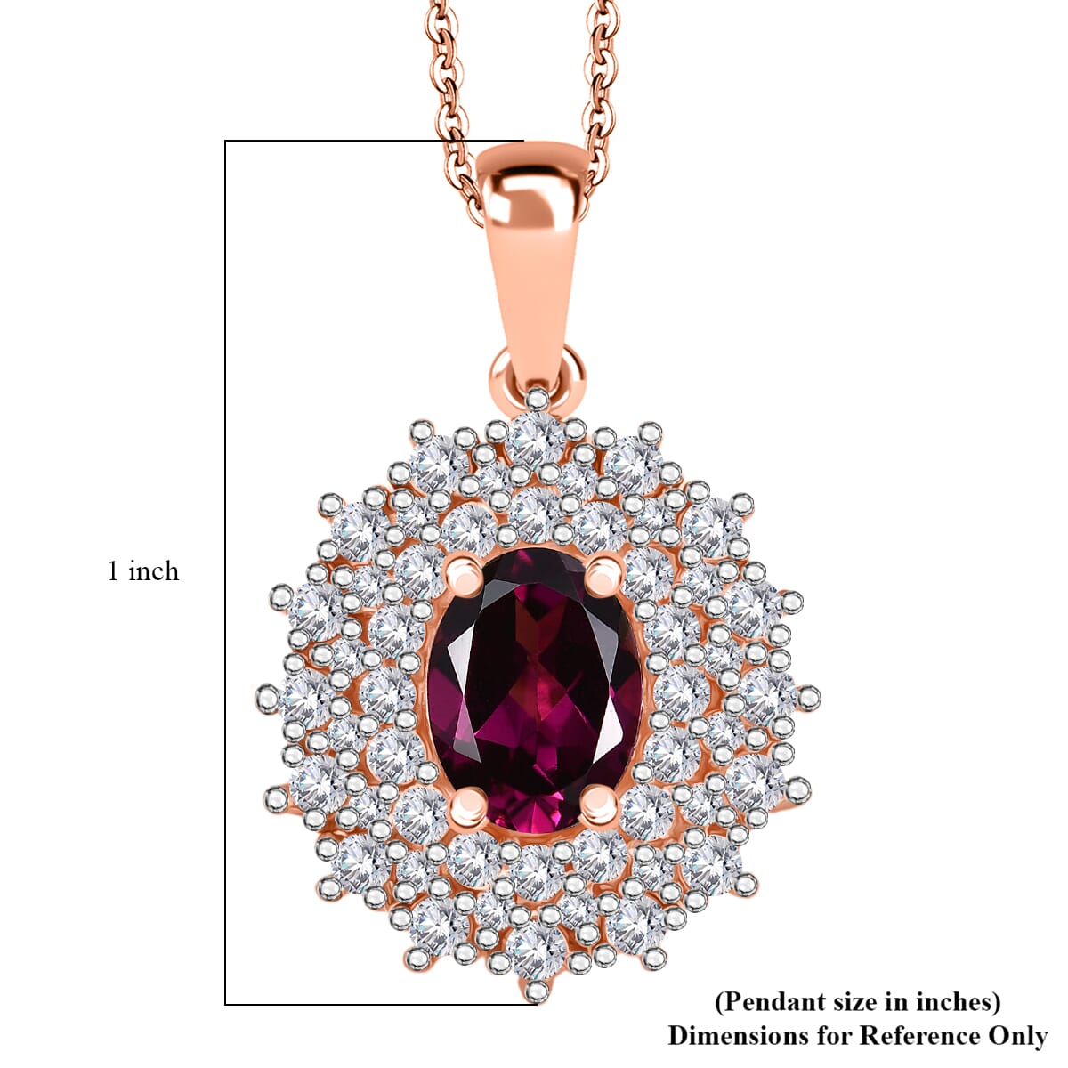 AAA Radiant Ember Garnet and Moissanite 2.20 ctw Royal Bloom Pendant Necklace in 18K Vermeil Rose Gold Over Sterling Silver 20 Inches image number 6