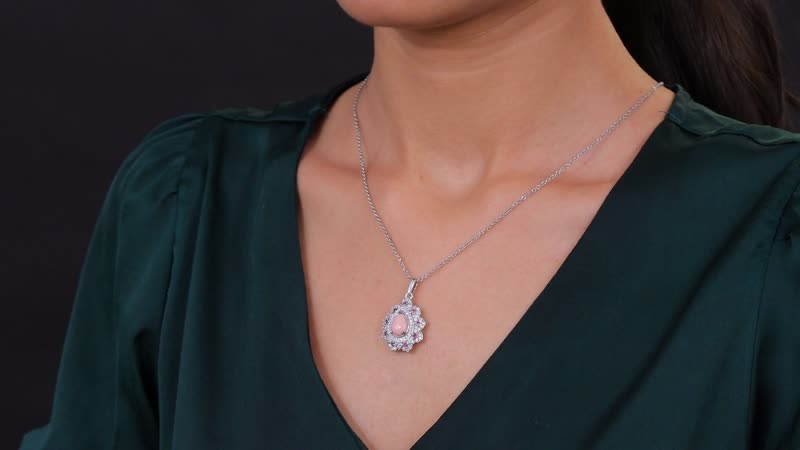 Karis Oregon Peach Opal and Multi Gemstone 2.65 ctw Floral Pendant Platinum Bond with Stainless Steel Necklace 20 Inches