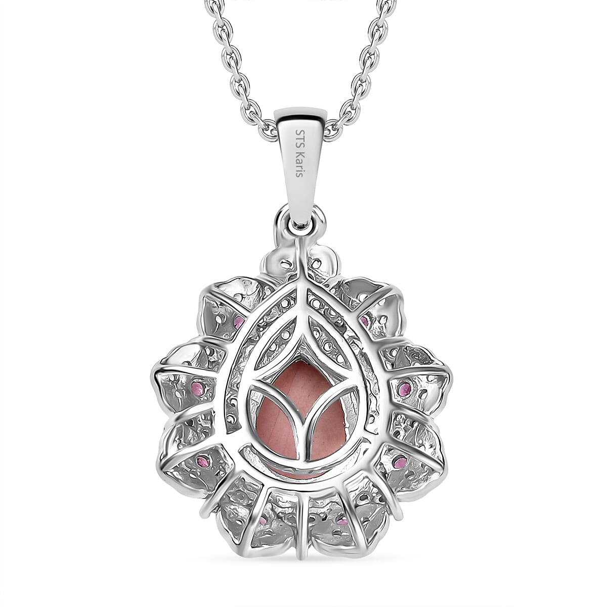 Karis Oregon Peach Opal and Multi Gemstone 2.65 ctw Floral Pendant Platinum Bond with Stainless Steel Necklace 20 Inches