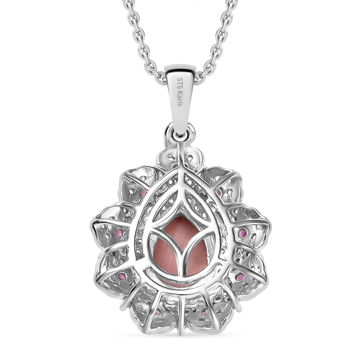 Karis Oregon Peach Opal and Multi Gemstone 2.65 ctw Floral Pendant Platinum Bond with Stainless Steel Necklace 20 Inches image number 4