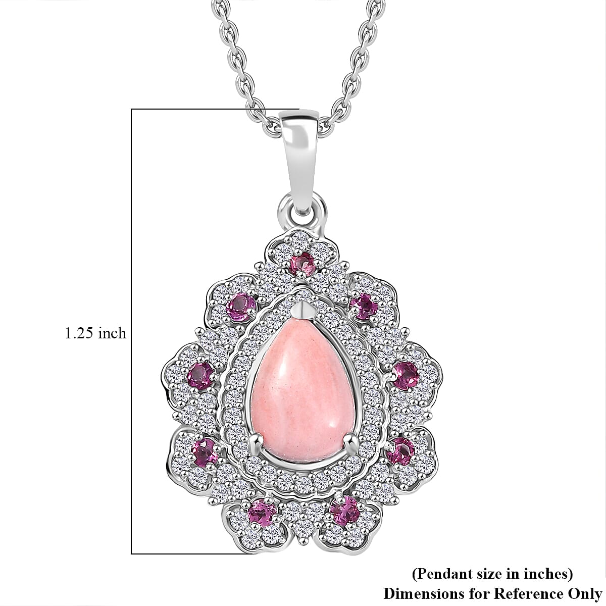 Karis Oregon Peach Opal and Multi Gemstone 2.65 ctw Floral Pendant Platinum Bond with Stainless Steel Necklace 20 Inches