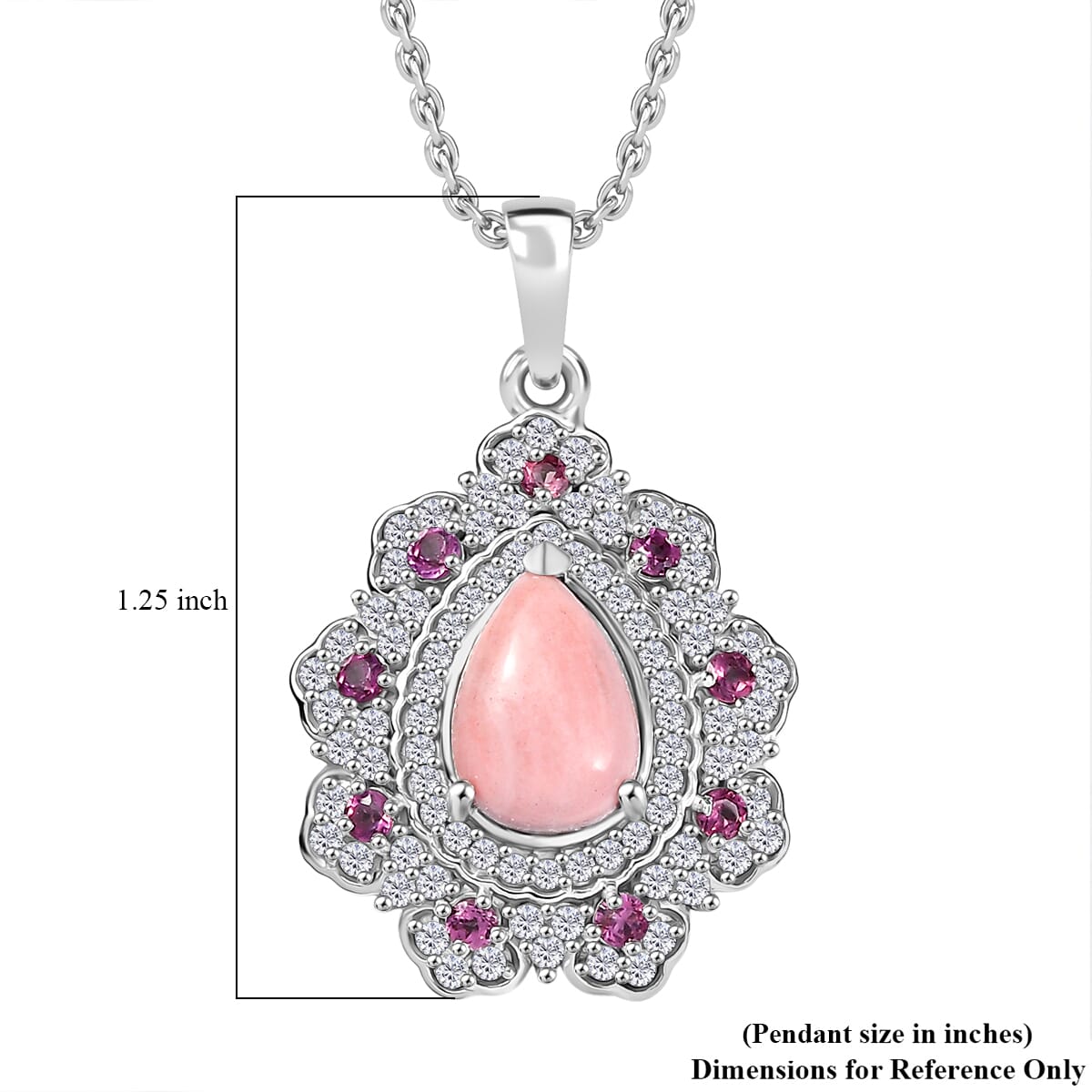 Karis Oregon Peach Opal and Multi Gemstone 2.65 ctw Floral Pendant Platinum Bond with Stainless Steel Necklace 20 Inches image number 5