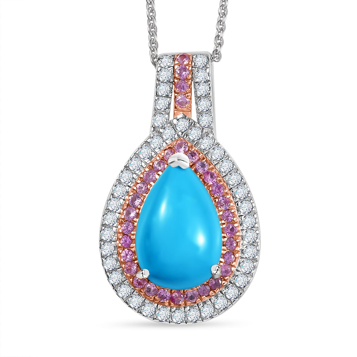Sleeping Beauty Turquoise and Multi Gemstone 4.00 ctw Cosmic Bloom Pendant Necklace 20 Inches in Rhodium Over Sterling Silver image number 0