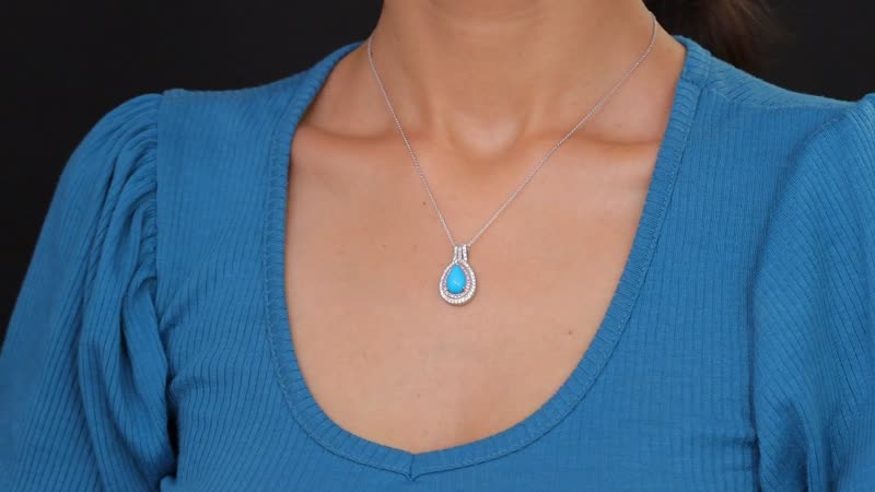 Sleeping Beauty Turquoise and Multi Gemstone 4.00 ctw Cosmic Bloom Pendant Necklace 20 Inches in Rhodium Over Sterling Silver