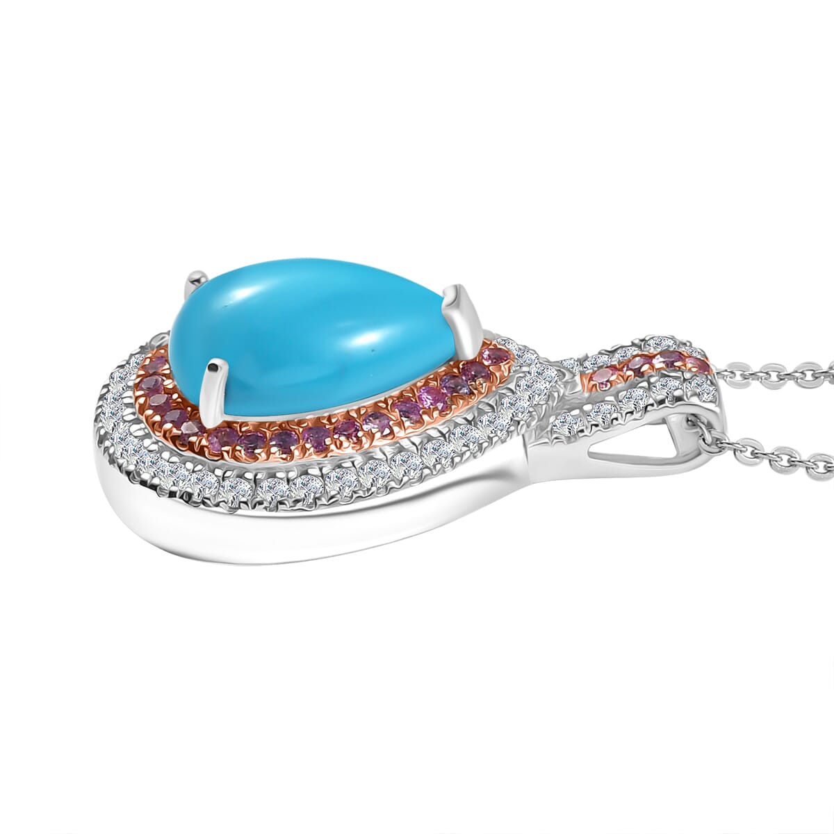 Sleeping Beauty Turquoise and Multi Gemstone 4.00 ctw Cosmic Bloom Pendant Necklace 20 Inches in Rhodium Over Sterling Silver image number 3