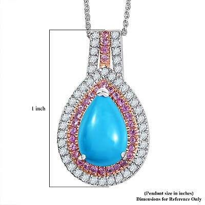 Sleeping Beauty Turquoise and Multi Gemstone 4.00 ctw Cosmic Bloom Pendant Necklace 20 Inches in Rhodium Over Sterling Silver
