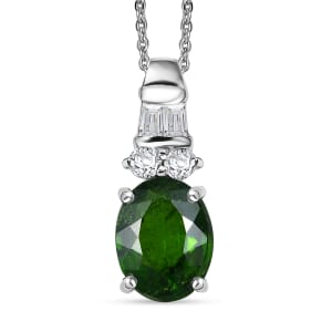 Chrome Diopside and Moissanite 2.80 ctw Deco Pendant Necklace in Rhodium Over Sterling Silver 20 Inches