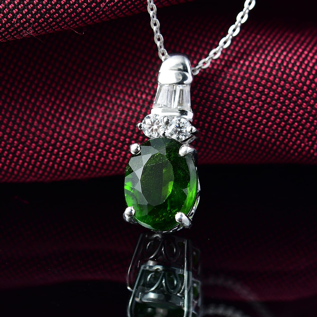 Chrome Diopside and Moissanite 2.80 ctw Deco Pendant Necklace in Rhodium Over Sterling Silver 20 Inches image number 1
