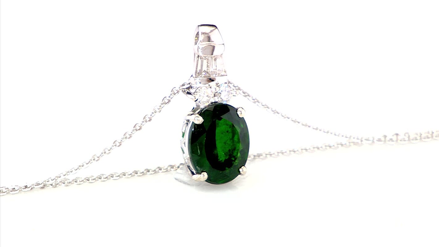 Chrome Diopside and Moissanite 2.80 ctw Deco Pendant Necklace in Rhodium Over Sterling Silver 20 Inches