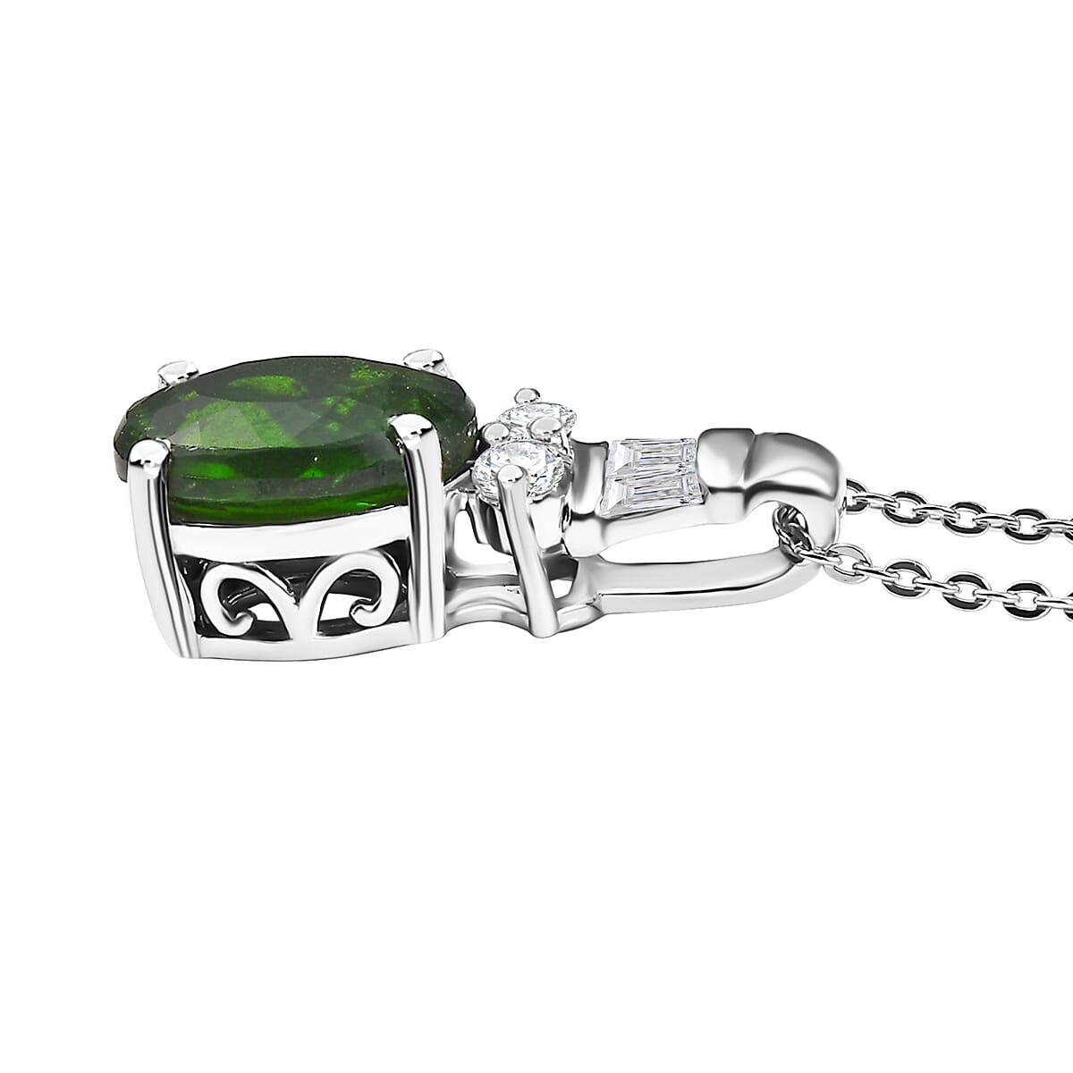 Chrome Diopside and Moissanite 2.80 ctw Deco Pendant Necklace in Rhodium Over Sterling Silver 20 Inches image number 3