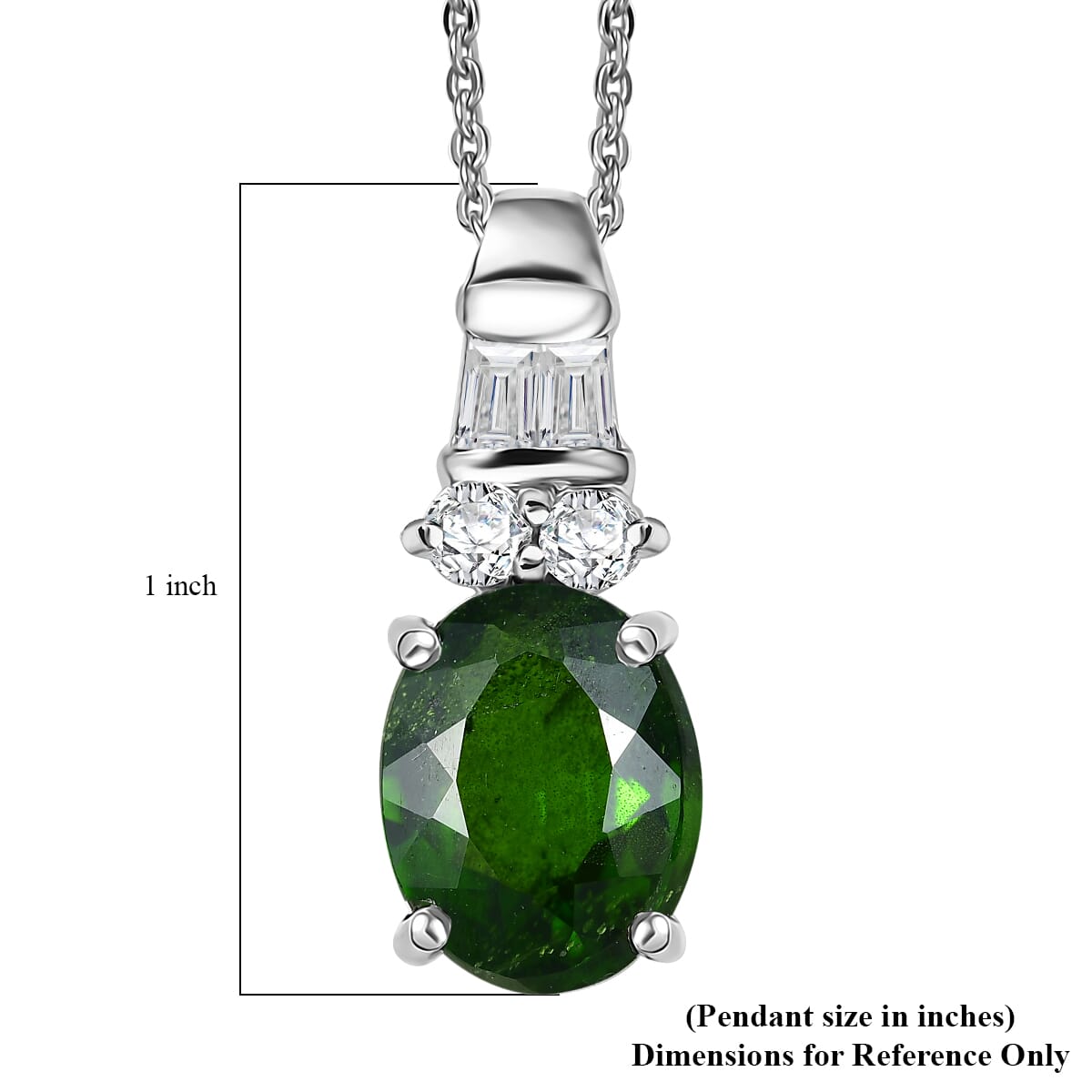 Chrome Diopside and Moissanite 2.80 ctw Deco Pendant Necklace in Rhodium Over Sterling Silver 20 Inches image number 6